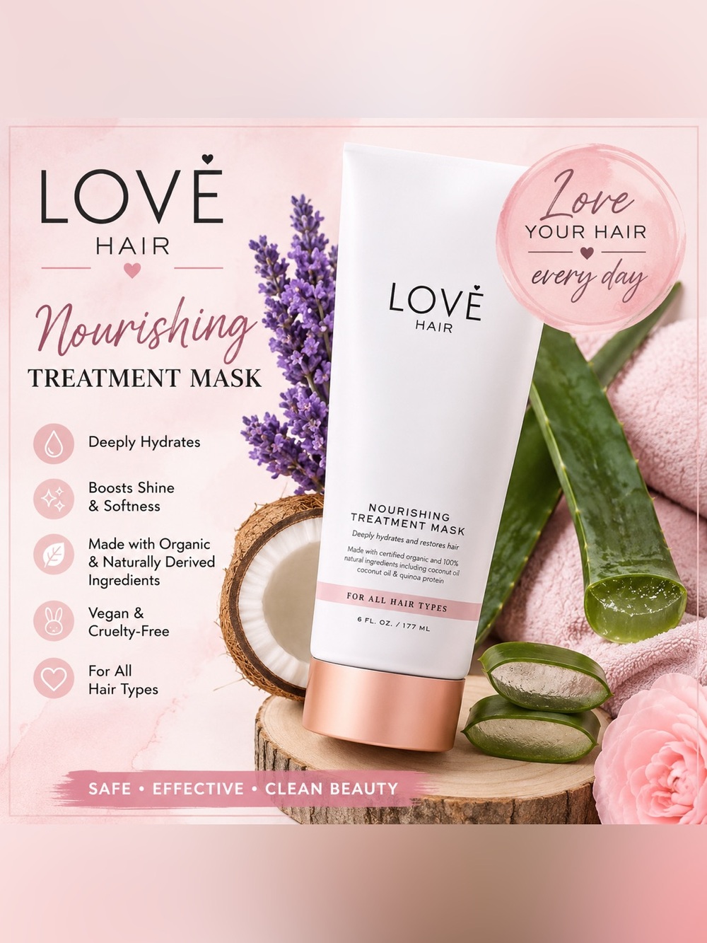 LOVE Hair Nourishing Treatment Mask 6 oz | Deep Hydration | Vegan | Organic
